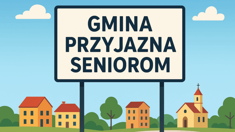 bilboard z napisem gmina przyjazna seniorom w tle gmina