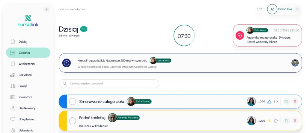 Widok aplikacji Nursiolink